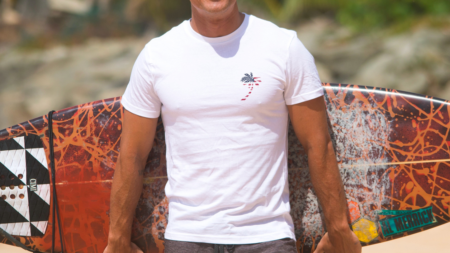 Stars and Stripes Red Beach Nation Palm T-Shirt