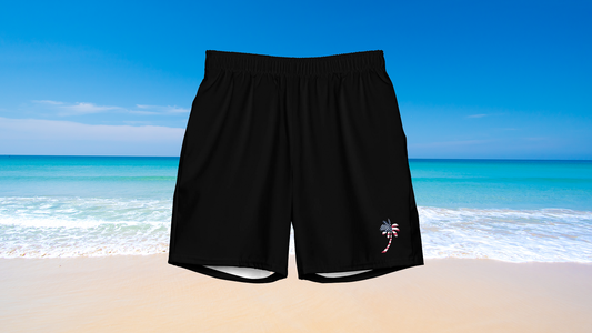 Stars and Stripes Red Beach Nation Palm Board Shorts - Black